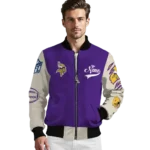 customized minnesota vikings razorback outline purple nude bomber jacket best selling