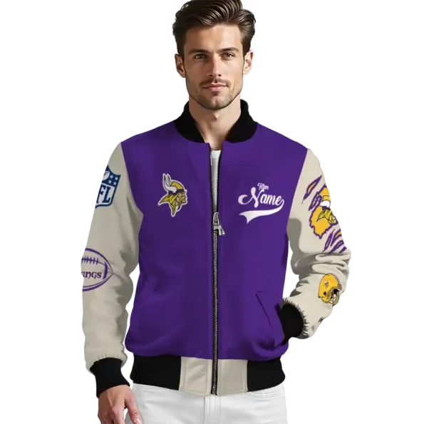 customized minnesota vikings razorback outline purple nude bomber jacket high quality