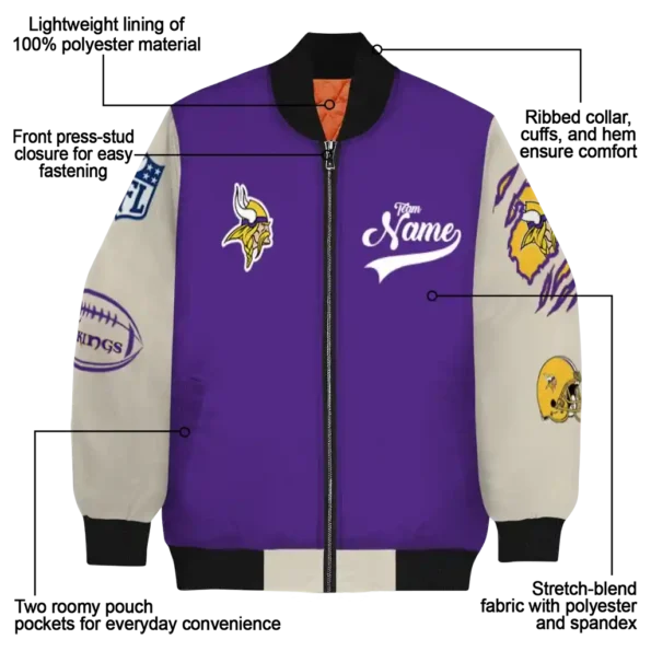 customized minnesota vikings razorback outline purple nude bomber jacket new arrival