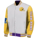 customized minnesota vikings speckled arms purple gray varsity jacket best selling