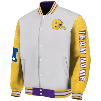 customized minnesota vikings speckled arms purple gray varsity jacket best selling