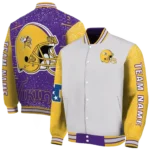 customized minnesota vikings speckled arms purple gray varsity jacket best selling