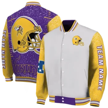 customized minnesota vikings speckled arms purple gray varsity jacket fashion forward