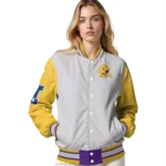 customized minnesota vikings speckled arms purple gray varsity jacket best selling