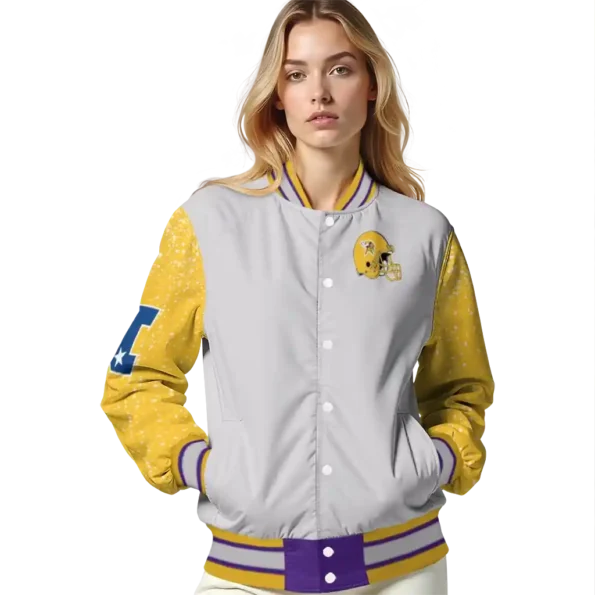 customized minnesota vikings speckled arms purple gray varsity jacket latest model