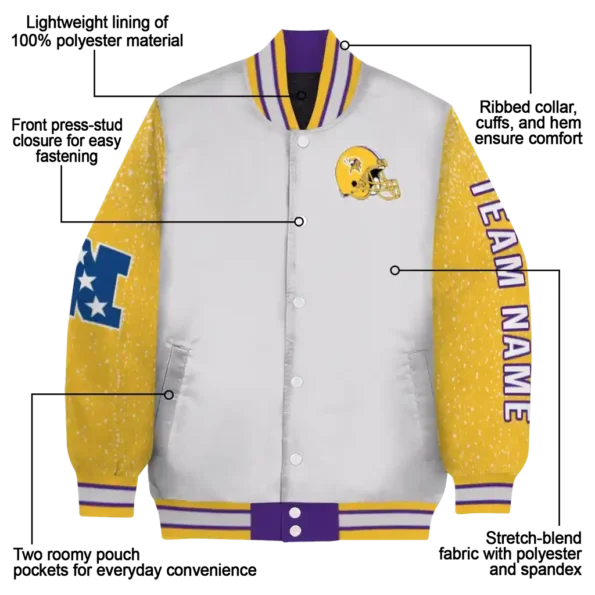 customized minnesota vikings speckled arms purple gray varsity jacket new arrival