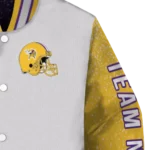 customized minnesota vikings speckled arms purple gray varsity jacket best selling