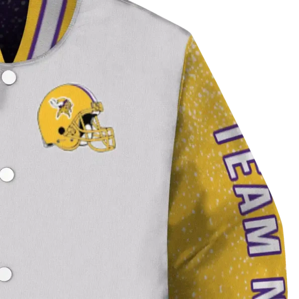 customized minnesota vikings speckled arms purple gray varsity jacket premium grade