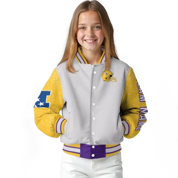 customized minnesota vikings speckled arms purple gray varsity jacket top rated