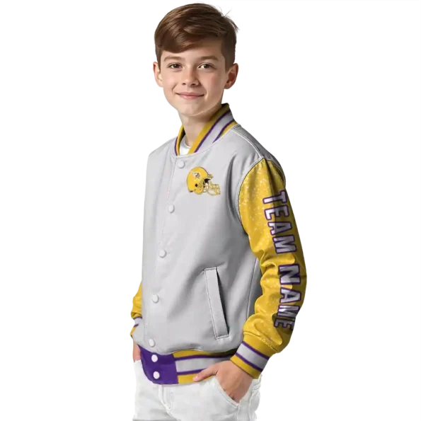 customized minnesota vikings speckled arms purple gray varsity jacket trendy