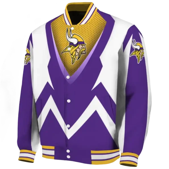 customized minnesota vikings v stripes purple white varsity jacket best selling