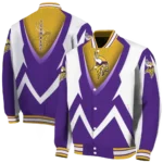 customized minnesota vikings v stripes purple white varsity jacket best selling