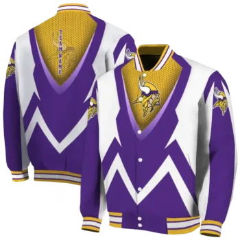 customized minnesota vikings v stripes purple white varsity jacket fashion forward