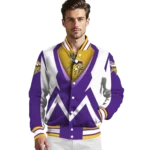 customized minnesota vikings v stripes purple white varsity jacket best selling