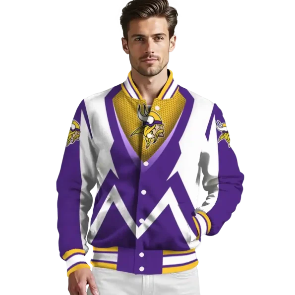customized minnesota vikings v stripes purple white varsity jacket high quality
