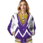 customized minnesota vikings v stripes purple white varsity jacket best selling
