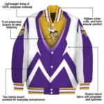 customized minnesota vikings v stripes purple white varsity jacket best selling