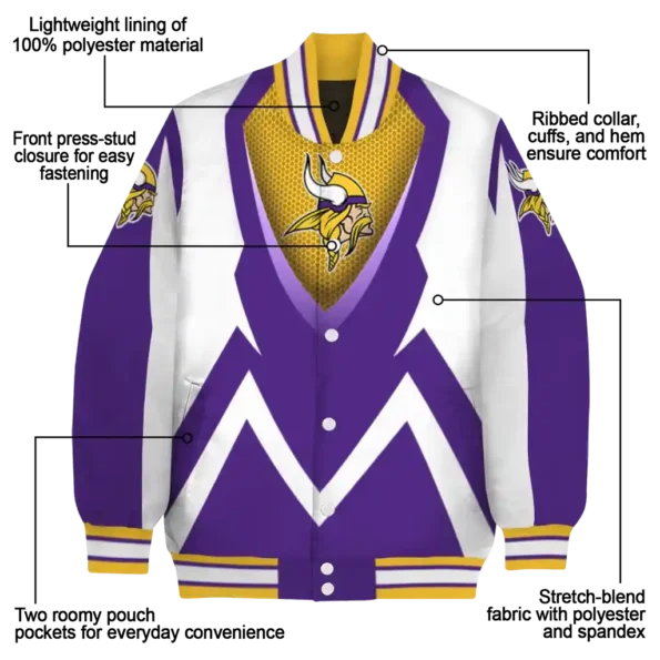 customized minnesota vikings v stripes purple white varsity jacket new arrival