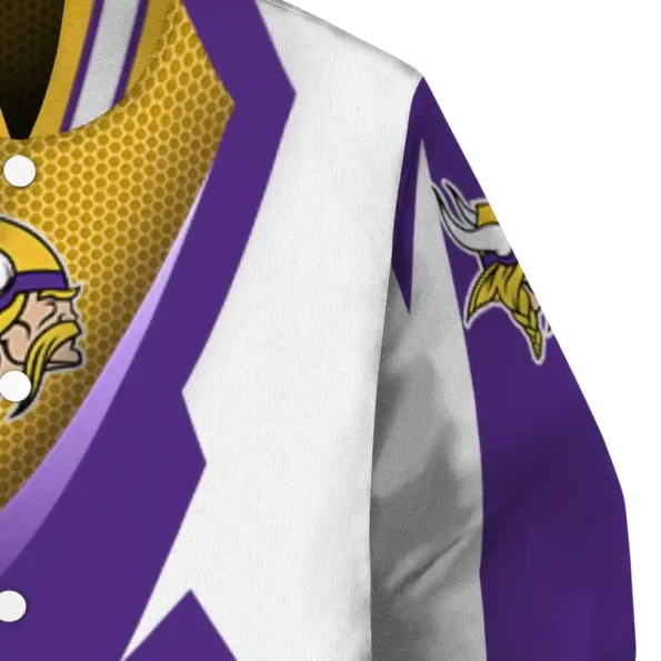 customized minnesota vikings v stripes purple white varsity jacket premium grade