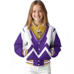customized minnesota vikings v stripes purple white varsity jacket best selling
