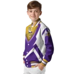customized minnesota vikings v stripes purple white varsity jacket best selling
