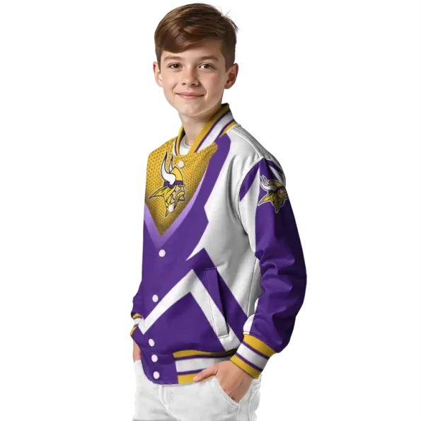 customized minnesota vikings v stripes purple white varsity jacket trendy