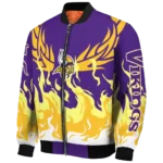 customized minnesota vikings winged blaze purple white bomber jacket best selling