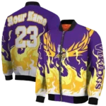 customized minnesota vikings winged blaze purple white bomber jacket best selling
