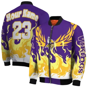 customized minnesota vikings winged blaze purple white bomber jacket fashion forward