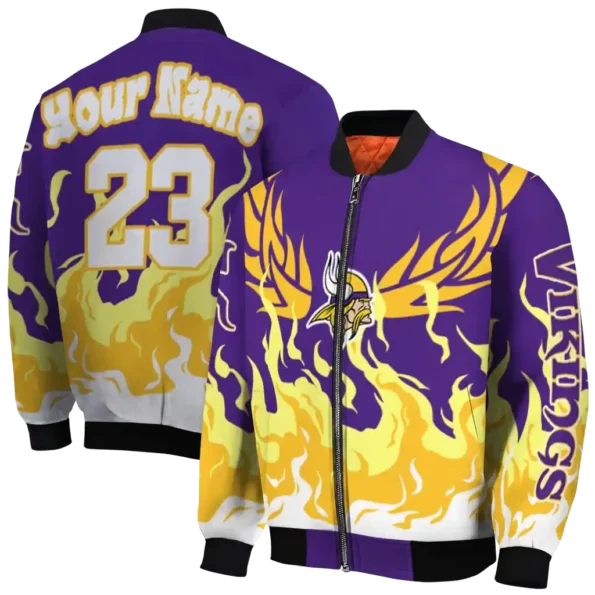customized minnesota vikings winged blaze purple white bomber jacket fashion forward