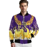 customized minnesota vikings winged blaze purple white bomber jacket best selling