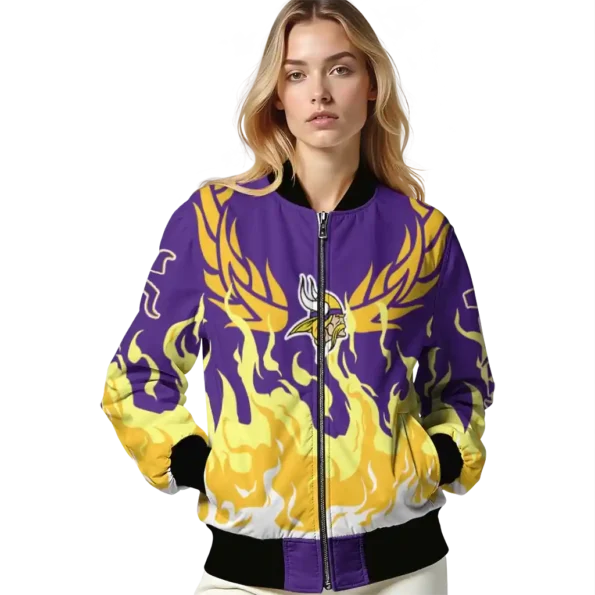 customized minnesota vikings winged blaze purple white bomber jacket latest model