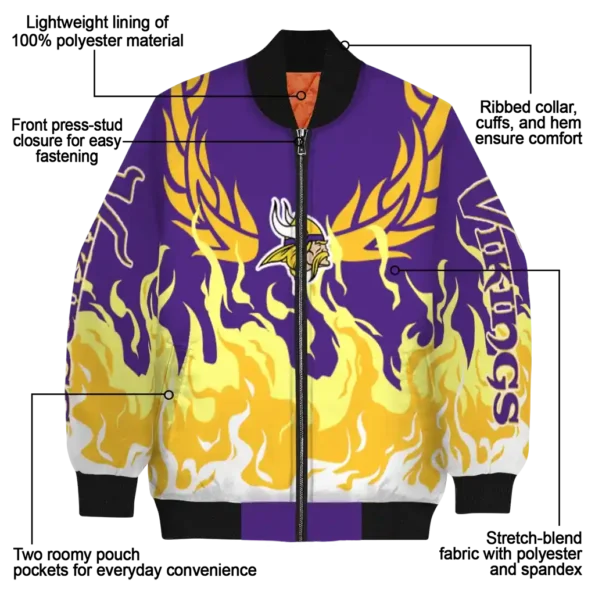 customized minnesota vikings winged blaze purple white bomber jacket new arrival