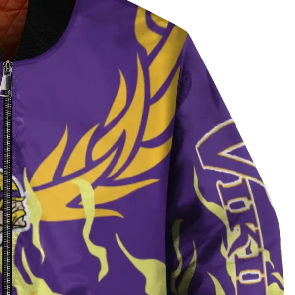 customized minnesota vikings winged blaze purple white bomber jacket premium grade