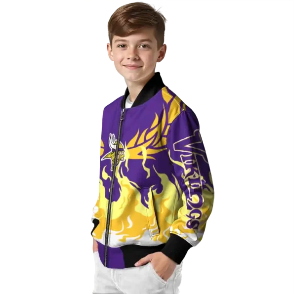 customized minnesota vikings winged blaze purple white bomber jacket trendy
