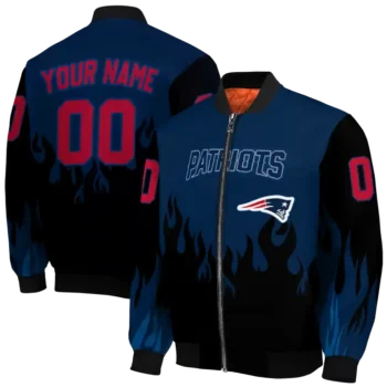 customized new england patriots flame border blue black bomber jacket fashion forward