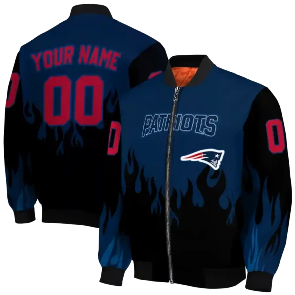 customized new england patriots flame border blue black bomber jacket fashion forward
