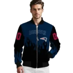 customized new england patriots flame border blue black bomber jacket best selling