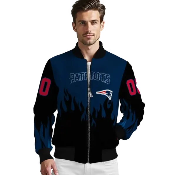 customized new england patriots flame border blue black bomber jacket high quality