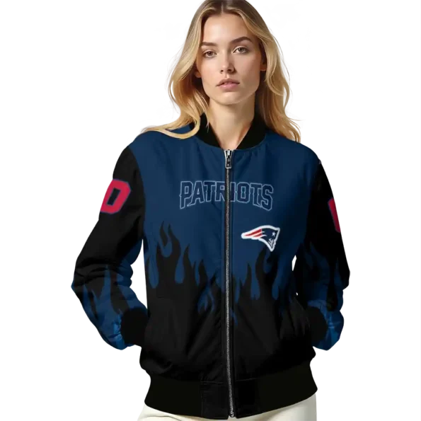 customized new england patriots flame border blue black bomber jacket latest model