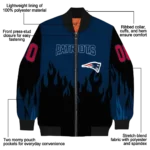 customized new england patriots flame border blue black bomber jacket best selling
