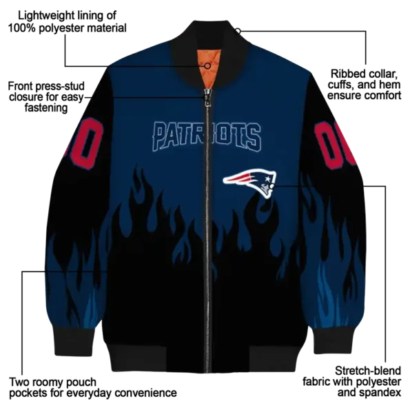 customized new england patriots flame border blue black bomber jacket new arrival