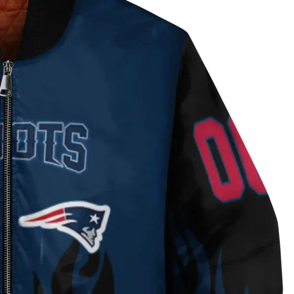 customized new england patriots flame border blue black bomber jacket premium grade
