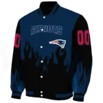 customized new england patriots flame border blue black varsity jacket best selling