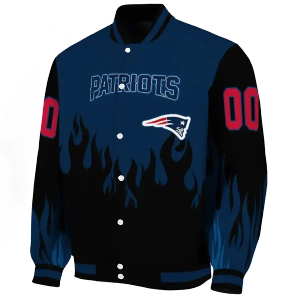 customized new england patriots flame border blue black varsity jacket best selling