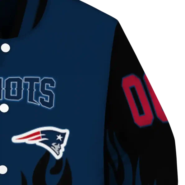 customized new england patriots flame border blue black varsity jacket premium grade