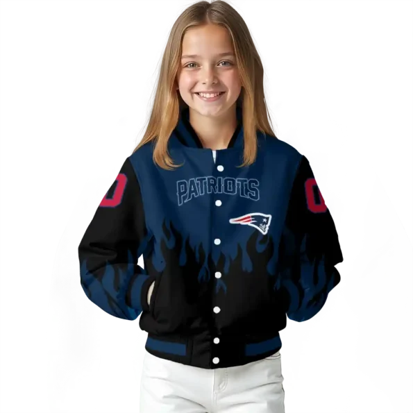 customized new england patriots flame border blue black varsity jacket top rated