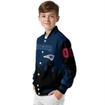 customized new england patriots flame border blue black varsity jacket best selling