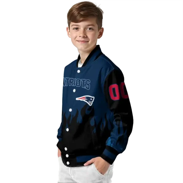 customized new england patriots flame border blue black varsity jacket trendy