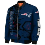 customized new england patriots hexagon cluster blue black bomber jacket best selling